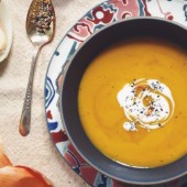 Coconut kabocha soup with Japanese 7-spice